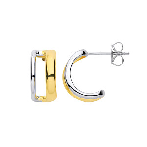 Silver & Gold Plated Double Row Half Hoop Earrings