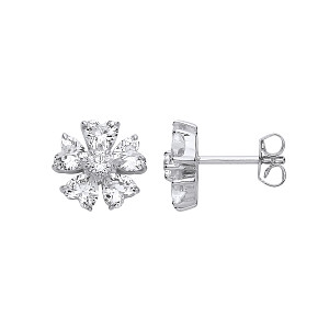 Silver CZ Flower Stud Earrings