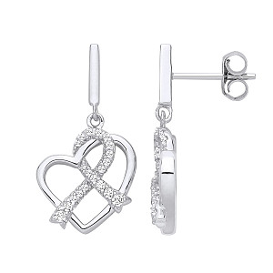 Silver CZ Heart Drop Earrings