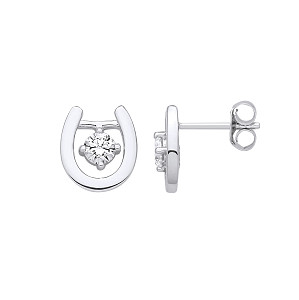 Silver CZ Horseshoe Stud Earrings