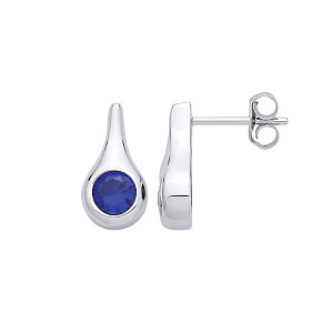 Silver Sapphire Tear Drop Stud Earrings