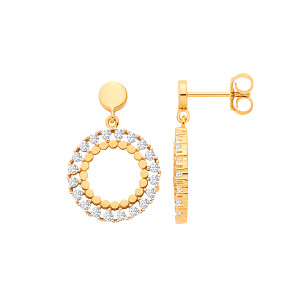 Gold Plated CZ Circle Drop Earrings