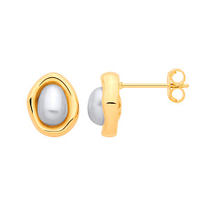 Gold Plated Pearl Statement Stud Earrings