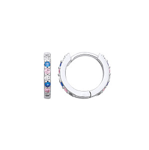 Silver CZ, Pink & Sapphire Huggie Earrings