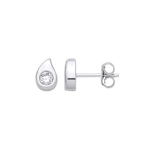 Silver CZ Pear Drop Stud Earrings
