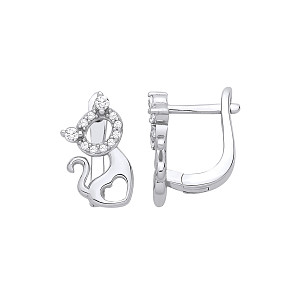 Silver CZ Cutout Cat Stud Earrings