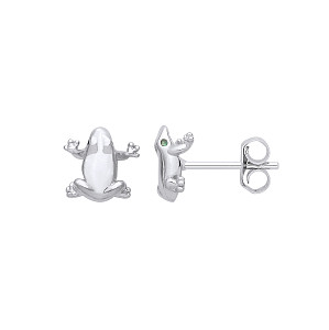 Silver CZ Frog Stud Earrings