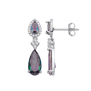 Silver CZ Mystic Topaz Pear Drop Earrings