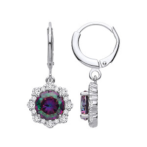 Silver CZ Mystic Topaz Flower Drop Earrings