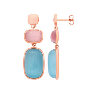 Gold Plated Pink & Blue Chalcedony Gemstone Drop Earrings