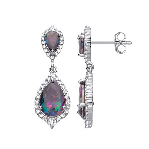 Silver CZ Mystic Topaz Pear Drop Earrings