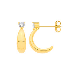 18K Gold Plated 1 Micron Half Hoop CZ Earrings