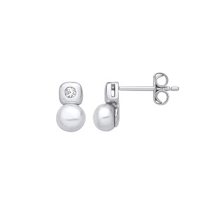 Silver CZ & Freshwater Pearl Stud Earrings