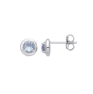 Silver Blue Spinel CZ Round Stud Earrings
