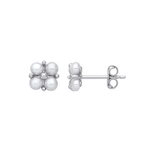 Silver Fresh Water Pearl 3-3.5mm Flower Stud Earrings