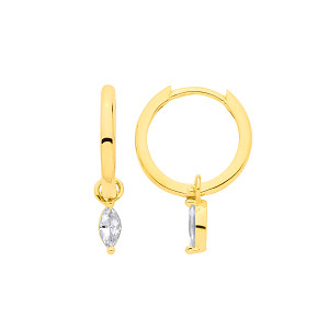 18K Gold Plated Dangling CZ Hoop Earrings
