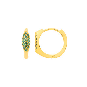 18K Gold Plated Emerald CZ Oval Shaped Huggie Hoop Earrings