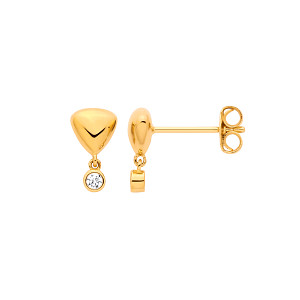 18K Gold Plated CZ & Puffed Heart Stud Earrings