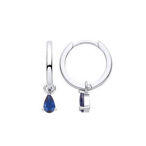 Silver Sapphire CZ Huggie Hoop Earrings