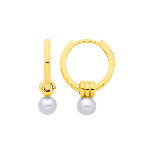 18K Gold Plated Fresh Water Pearl Huggie Hoop Earrings