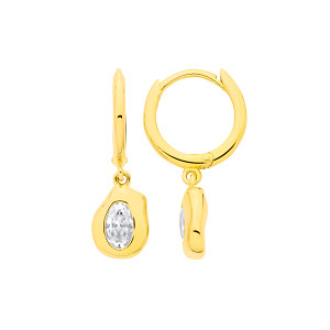 18K Gold Plated CZ Drop Huggie Hoop Earrings