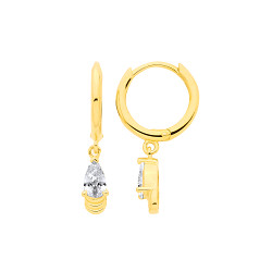 18K Gold Plated CZ Drop Huggie Hoop Earrings