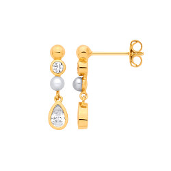 18K Gold Plated CZ & Fresh Water Pearl 3-3.5mm Drop Earrings