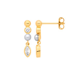 18K Gold Plated CZ & Fresh Water Pearl 3-3.5mm Drop Earrings