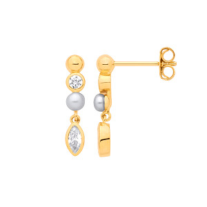 18K Gold Plated CZ & Fresh Water Pearl 3-3.5mm Drop Earrings