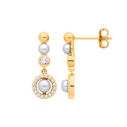 18K Gold Plated CZ & Fresh Water Pearl 3-3.5mm Drop Earrings