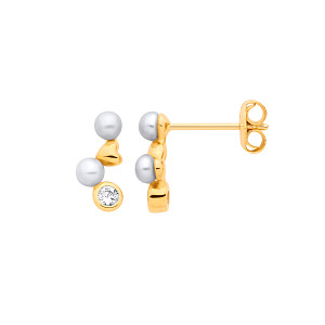 18K Gold Plated CZ & Fresh Water Pearl 3-3.5mm Drop Earrings
