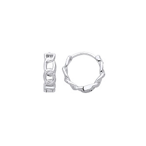 Silver Chain Link Huggie Hoop Earrings