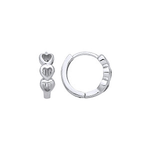 Silver Cutout Triple Heart Huggie Hoop Earrings