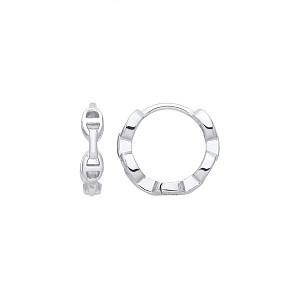 Silver Anchor Link Huggie Hoop Earrings