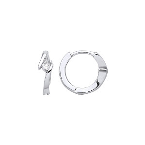 Silver CZ Crossover Huggie Hoop Earrings