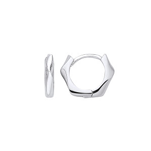 Silver Geometric Hexagon Huggie Hoop Earrings