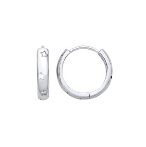 Silver Sapphire CZ & Cutout Star Huggie Hoop Earrings