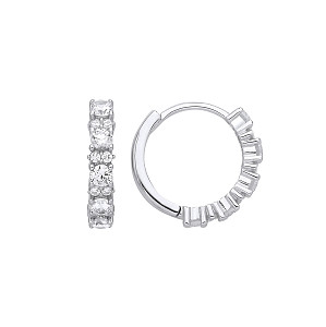 Silver CZ Cluster Huggie Hoop Earrings
