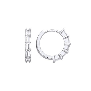Silver CZ Huggie Hoop Earrings
