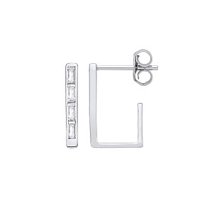Silver Rectangle Half Hoop Earrings