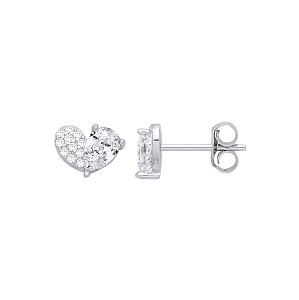 Silver CZ Contrast Heart Studs