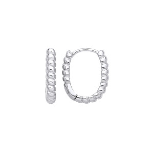Silver Beaded  Rectangle Huggie Hoop Earrings