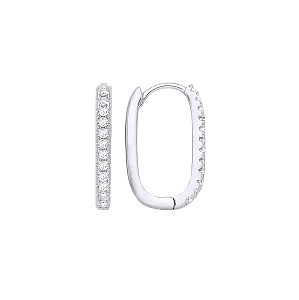 Silver CZ Rectangle Huggie Hoop Earrings