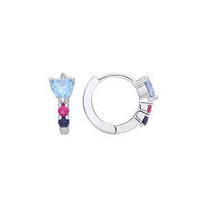 Silver CZ, Sapphire & Ruby Huggie Hoop Earrings