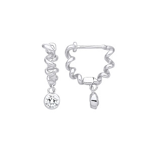 Silver CZ Drop Twist Huggie Hoop Earrings