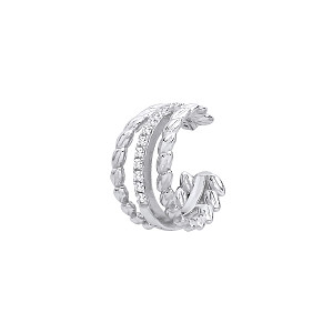 Silver CZ Triple Row Twist SINGLE Cuff Earring