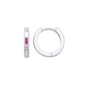 Silver CZ, Ruby & Pink Huggie Hoop Earrings