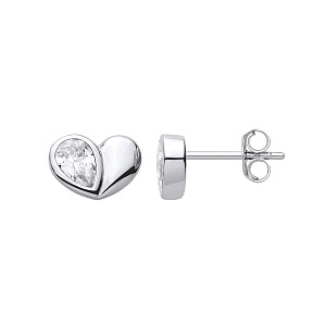 Silver CZ Heart Stud Earrings