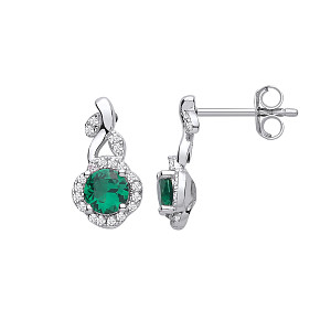 Silver CZ & Emerald Petal Pendant