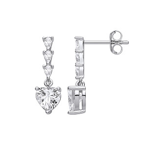 Silver CZ Heart Drop Earrings